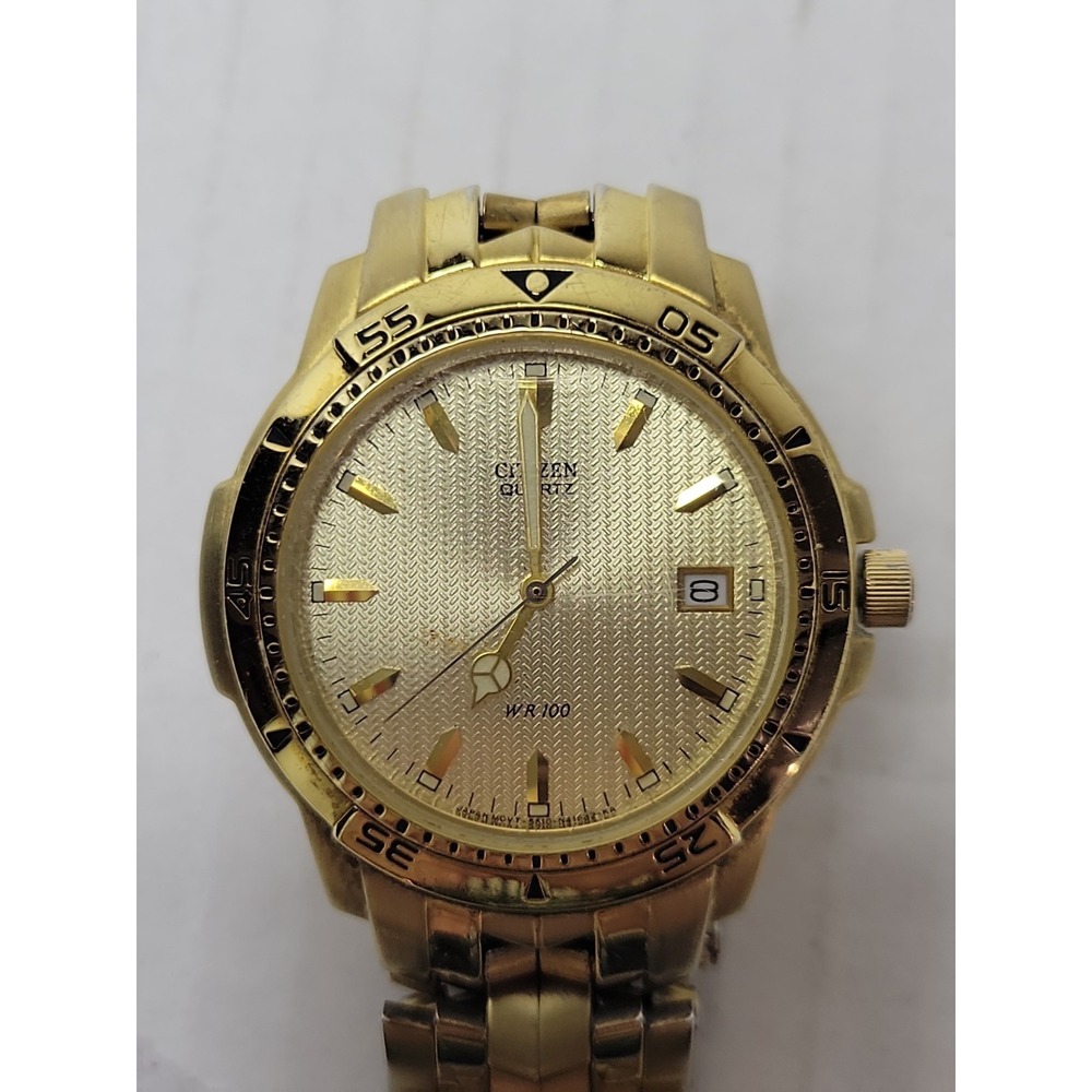Citizen Quartz Men's Watch WR 100M Gold Tone 5510-S49445 New Battery